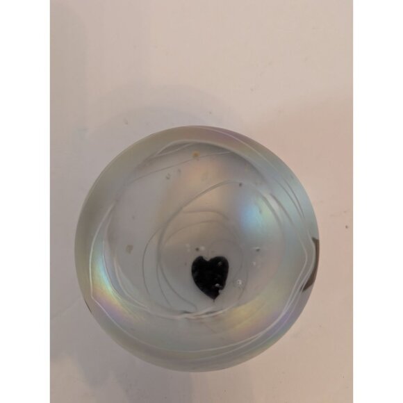Handblown Iridescent Glass Paperweight With Heart Design & Swirl Pattern - Picture 5 of 6